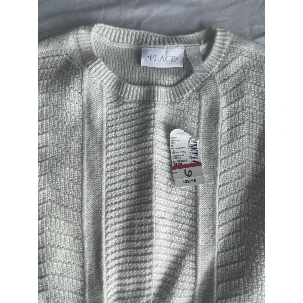 The Children's Place Girls Pink Knit Sweater M 7/8 Metallic Crew Neck Long Slv
